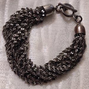 Bracelet Toggle clasp Silver Tone 14 Strands curly Chains 8 inch long